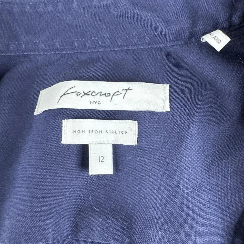 Foxcroft Shirt Womens 12 Blue Non Iron Stretch Button Up Long Sleeve Top
